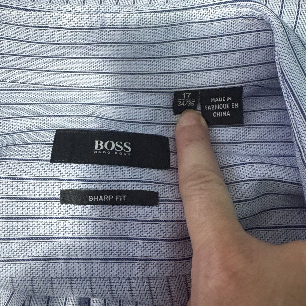 Hugo Boss Men's Striped Long Sleeve Button Up Dress Shirt Size 17–34/35 - Picture 10 of 11